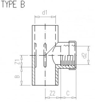 Mynd af PVC Lím Múffu Té 40mm x   1 1/4" m/Styrkingu