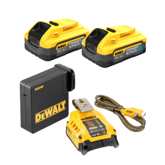 Mynd af DEWALT 18V XR hleðslupakki - USB-C hleðslutæki & 2x 5,0Ah Powerstack
