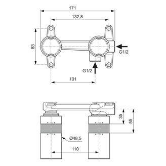 Mynd af Ideal Standard CERALINE innb. handl. vegg + A1313NU grunnur  Svart Matt