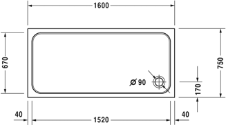 Mynd af Duravit sturtubotn D-Code 1600x750