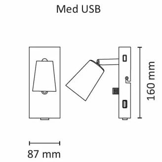 Mynd af Veggljós ÁF Kony USB 350lm Hv.
