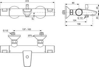 Mynd af Ideal Standard CERATHERM T25 baðtæki Króm